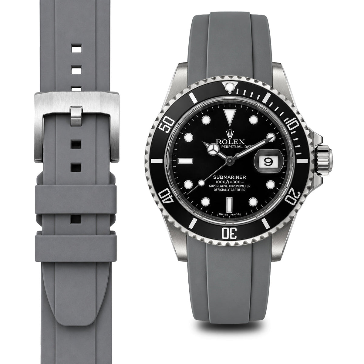 Gebogenes Kautschukarmband für Rolex Submariner mit Dornschließe