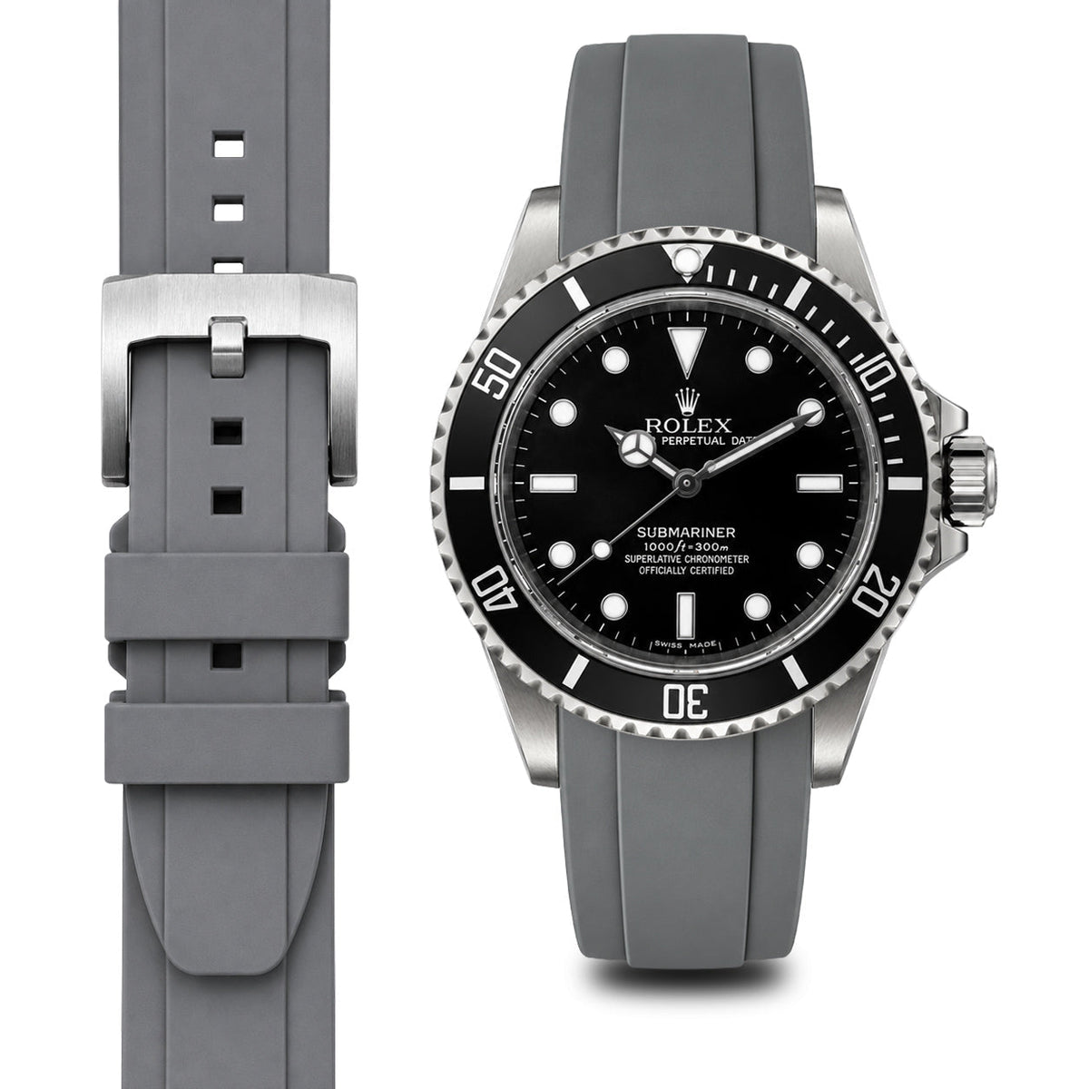 Gebogenes Kautschukarmband für Rolex Submariner No-Date mit Dornschließe