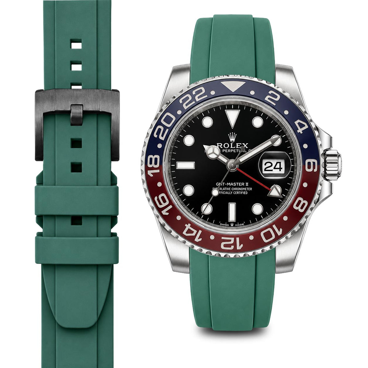 Gebogenes Kautschukarmband für Rolex GMT Ceramic Jubilee mit Dornschließe