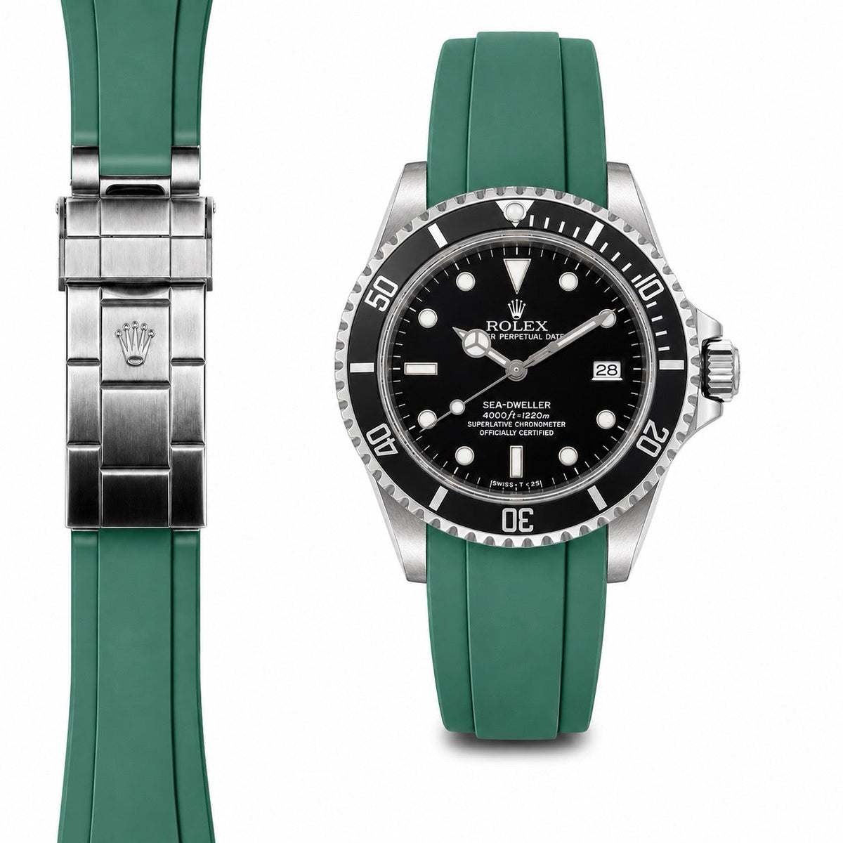 Gebogenes Endstück Kautschukarmband für Rolex Sea-Dweller Faltschließe
