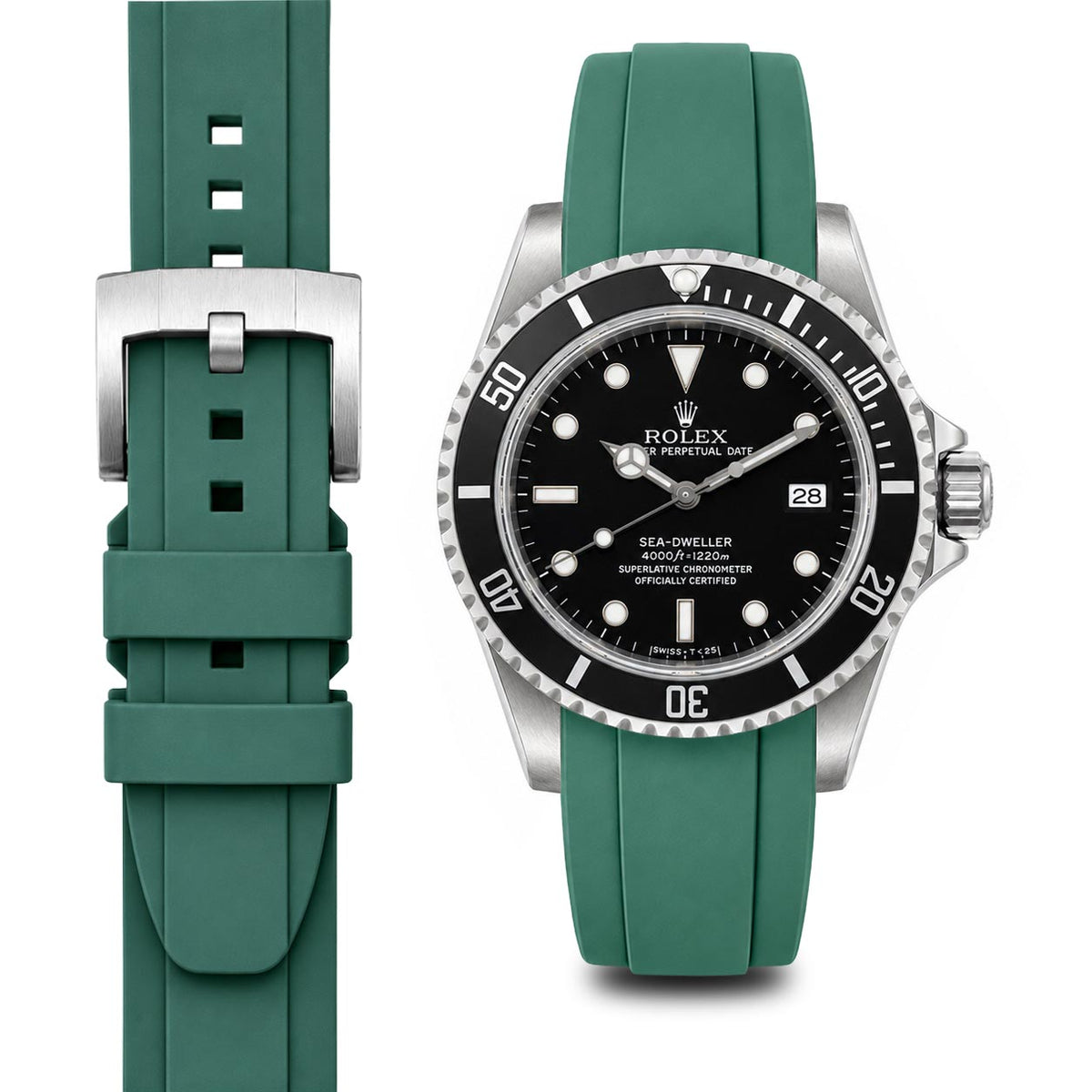 Gebogenes Kautschukarmband für Rolex Sea-Dweller mit Dornschließe