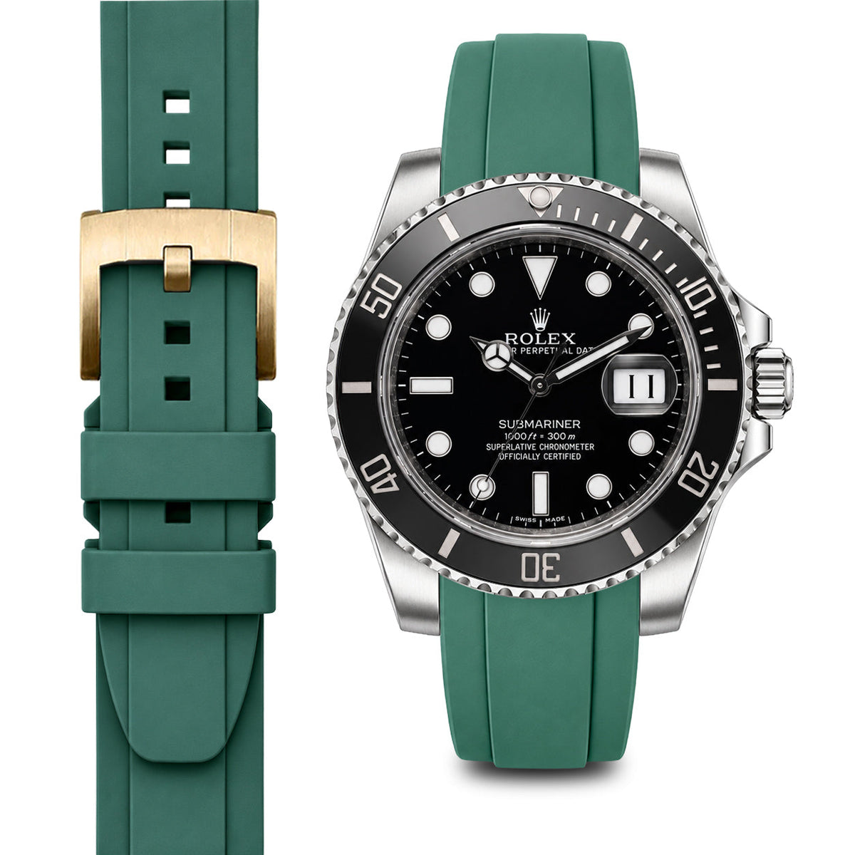 Gewölbtes Kautschukarmband für Rolex Submariner Keramik mit Dornschließe