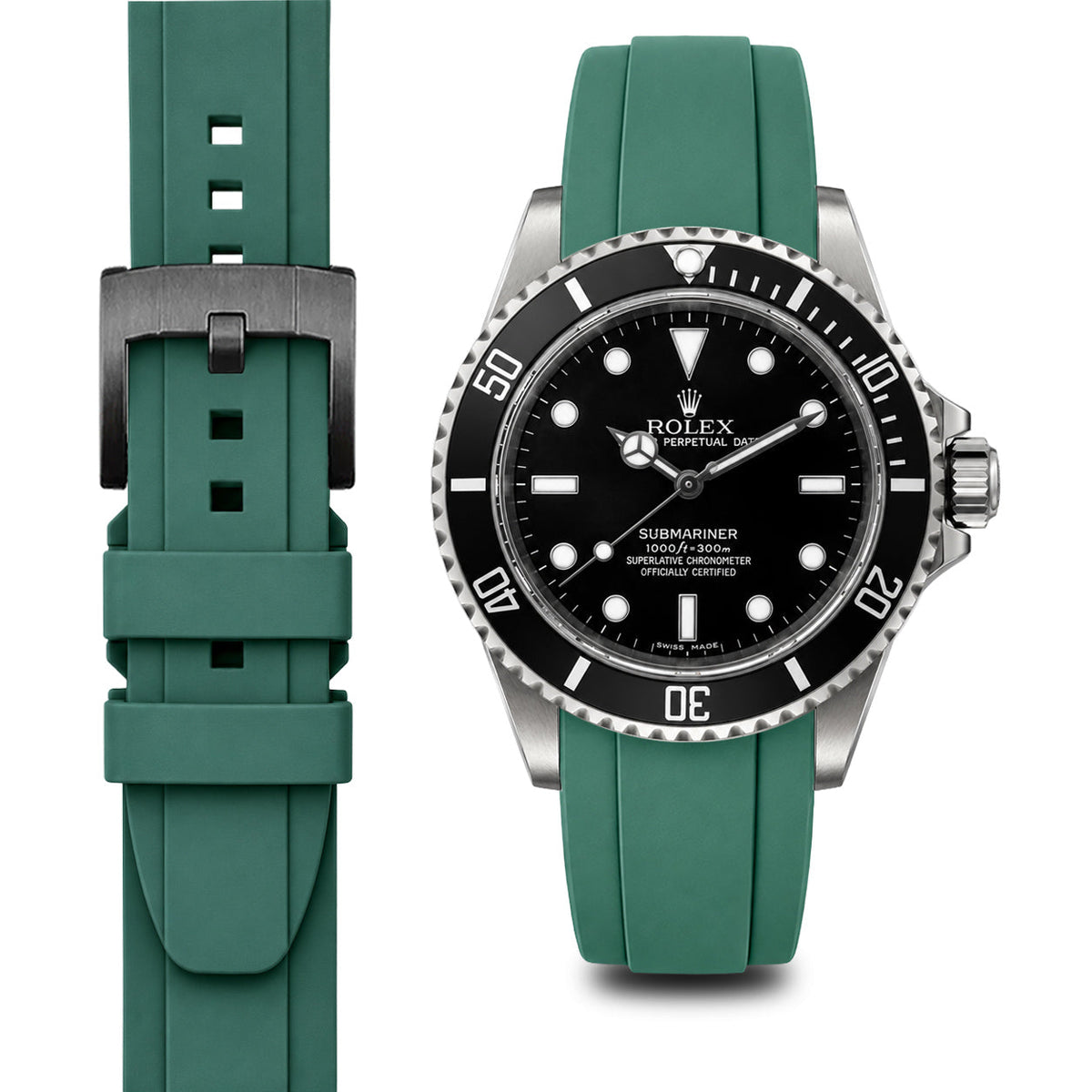 Gebogenes Kautschukarmband für Rolex Submariner No-Date mit Dornschließe
