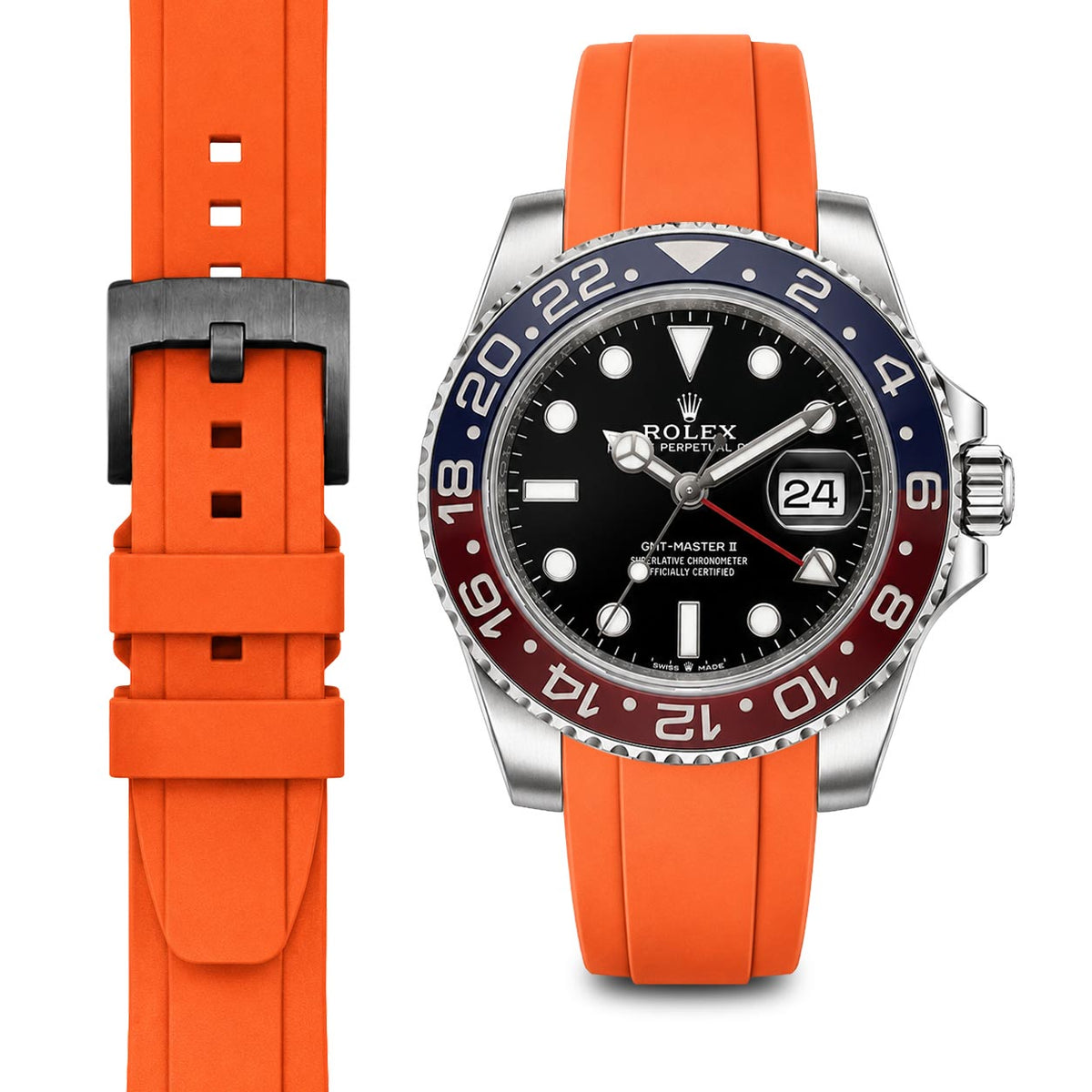 Gebogenes Kautschukarmband für Rolex GMT Ceramic Jubilee mit Dornschließe