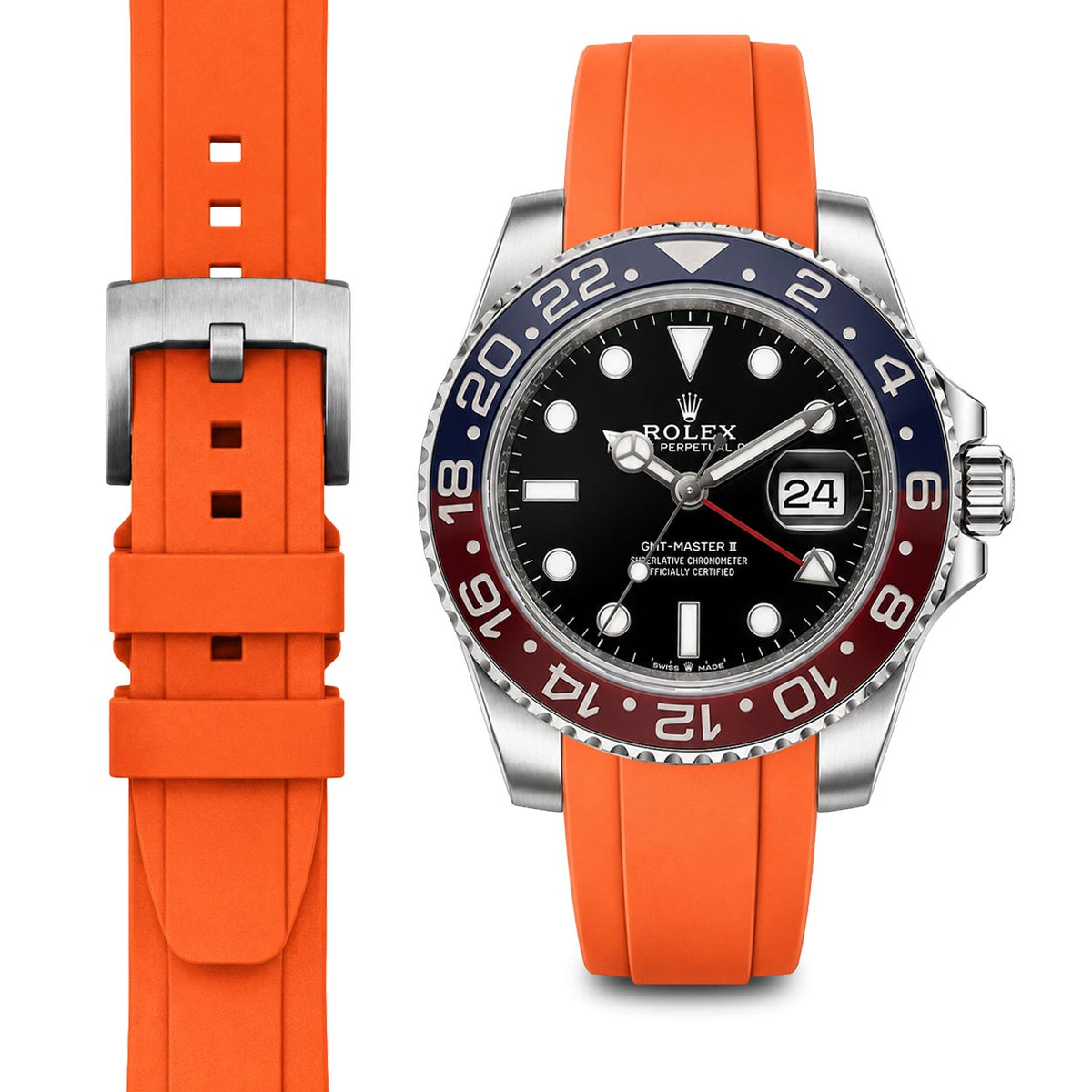 Gebogenes Kautschukarmband für Rolex GMT Ceramic Jubilee mit Dornschließe