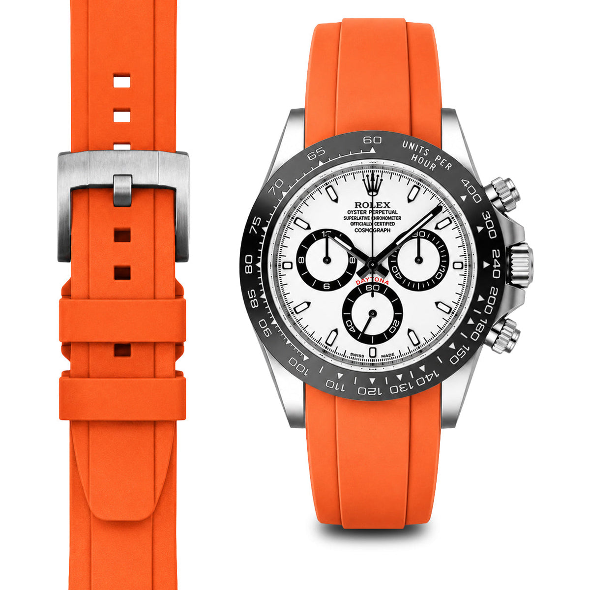 Gebogenes Kautschukarmband für Rolex Ceramic Daytona mit Dornschließe
