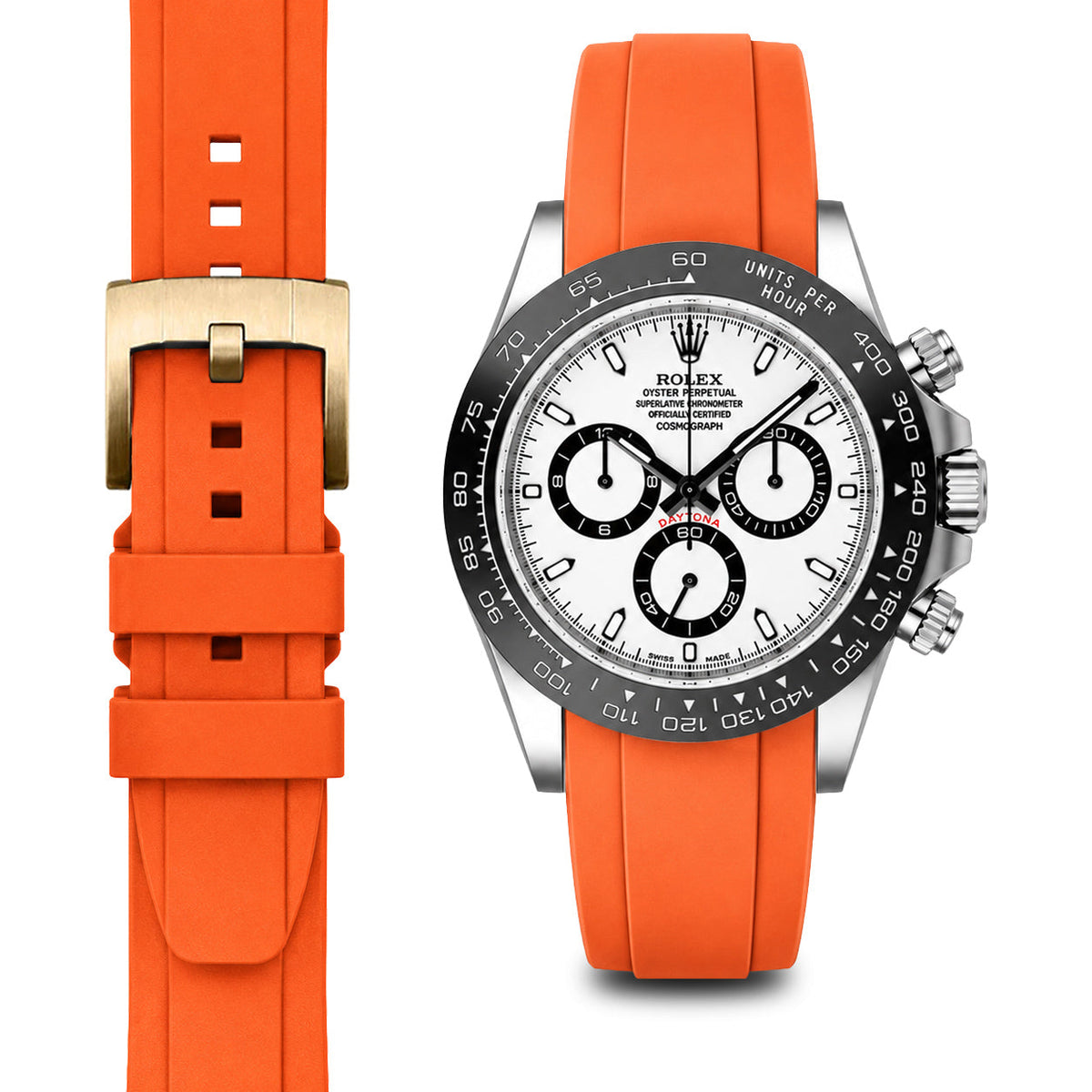 Gebogenes Kautschukarmband für Rolex Ceramic Daytona mit Dornschließe