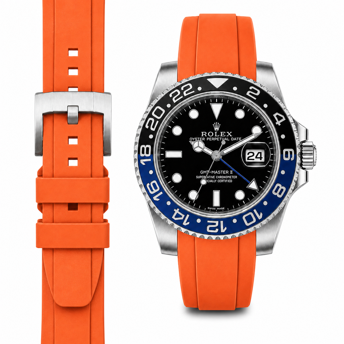 Gewölbtes Kautschukarmband für Rolex GMT Master II Keramik mit Dornschließe