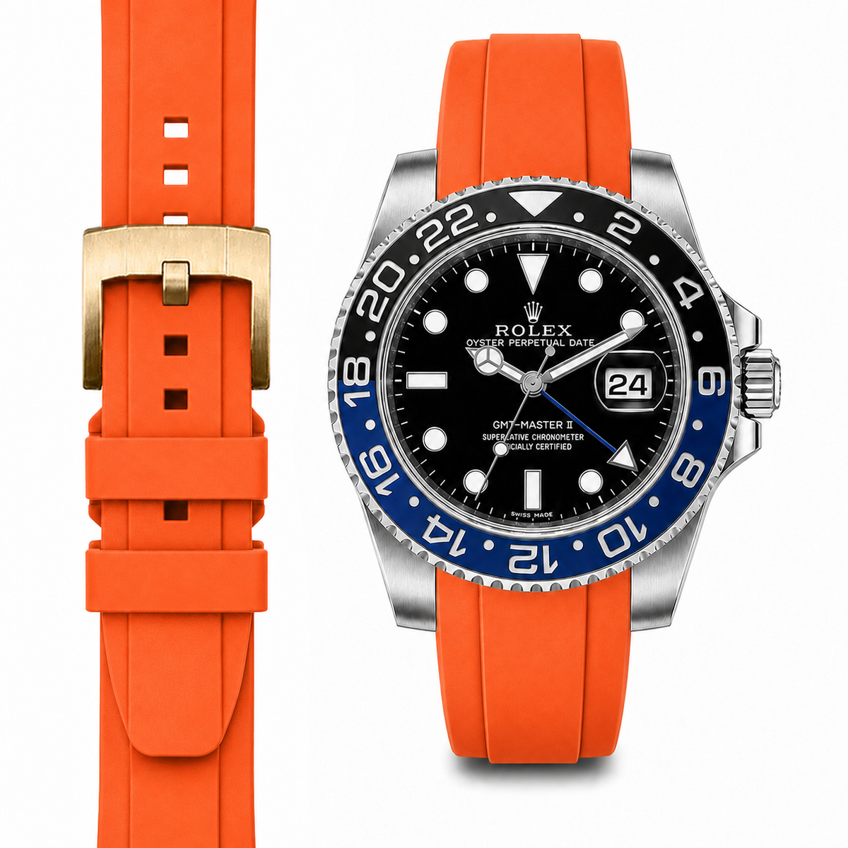 Gewölbtes Kautschukarmband für Rolex GMT Master II Keramik mit Dornschließe