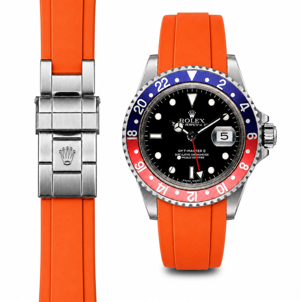 Gebogenes Kautschukarmband für Rolex GMT Master I & II Faltschließe