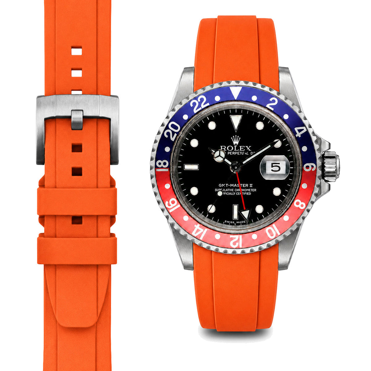Gewölbtes Kautschukarmband für Rolex GMT Master I & II Dornschließe
