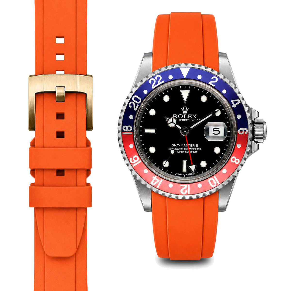 Gewölbtes Kautschukarmband für Rolex GMT Master I & II Dornschließe