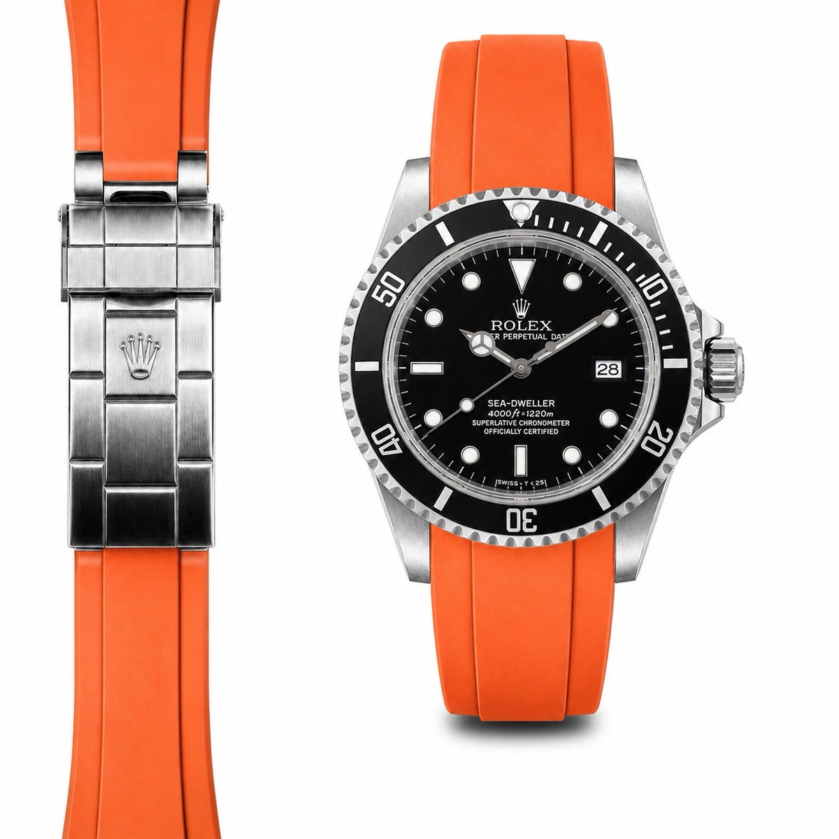 Gebogenes Endstück Kautschukarmband für Rolex Sea-Dweller Faltschließe