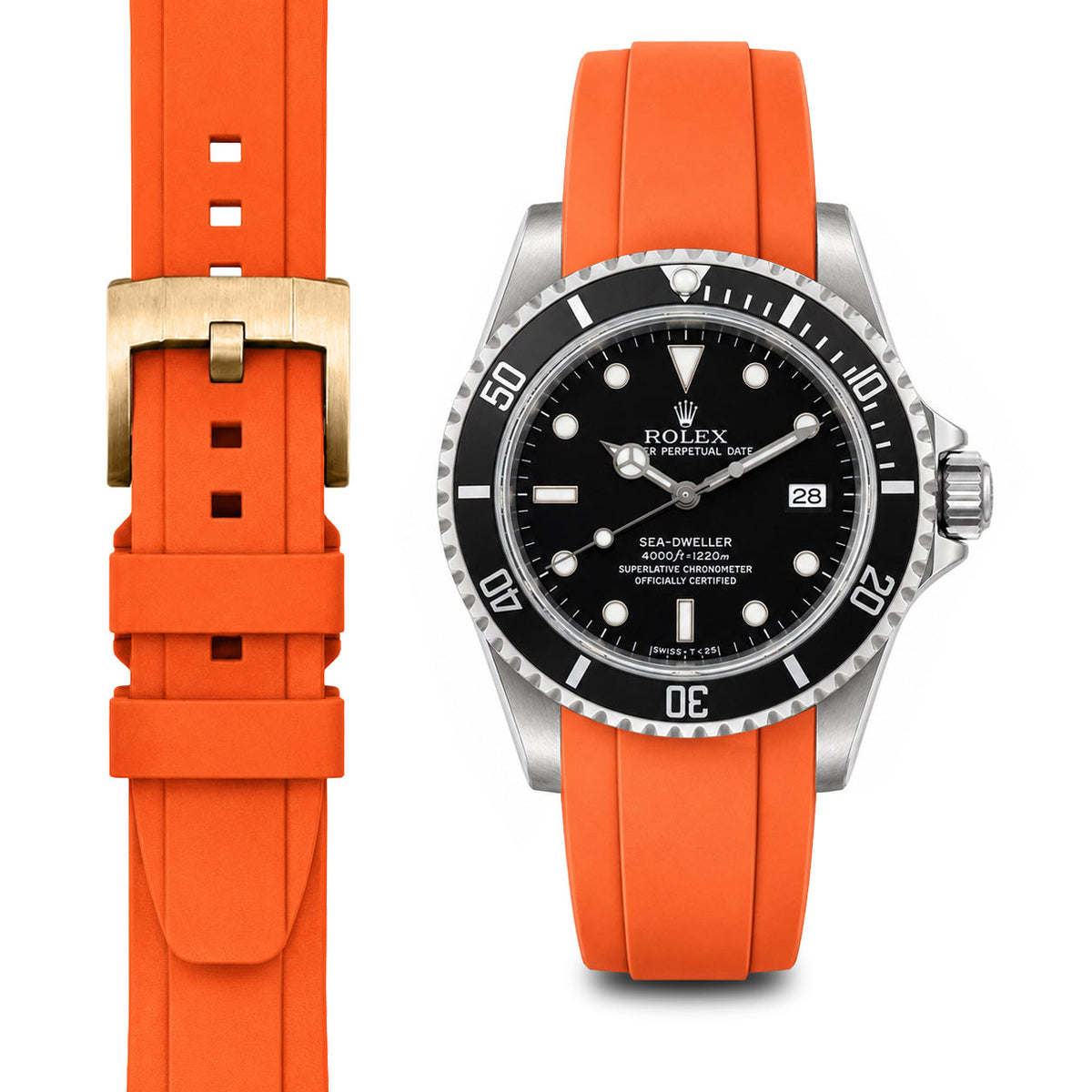 Gebogenes Kautschukarmband für Rolex Sea-Dweller mit Dornschließe