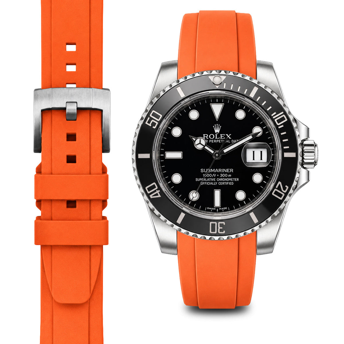 Gewölbtes Kautschukarmband für Rolex Submariner Keramik mit Dornschließe