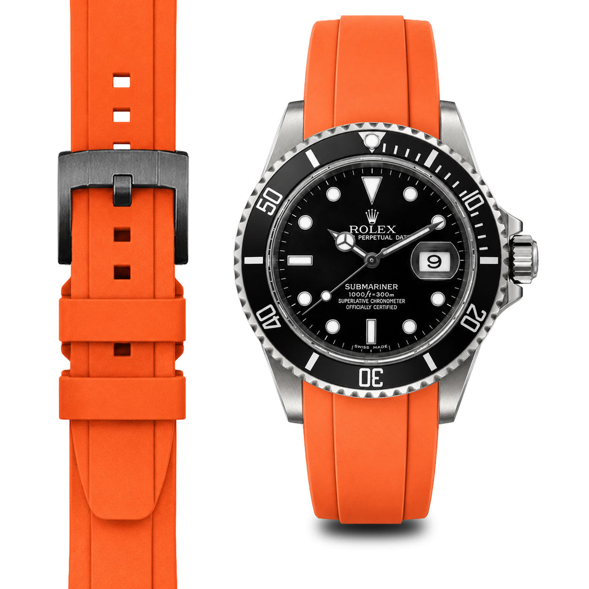 Gebogenes Kautschukarmband für Rolex Submariner mit Dornschließe