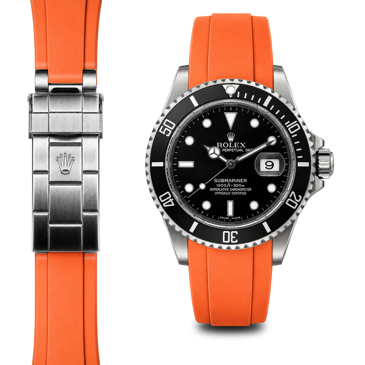 Gebogenes Kautschukarmband für Rolex Submariner Faltschließe