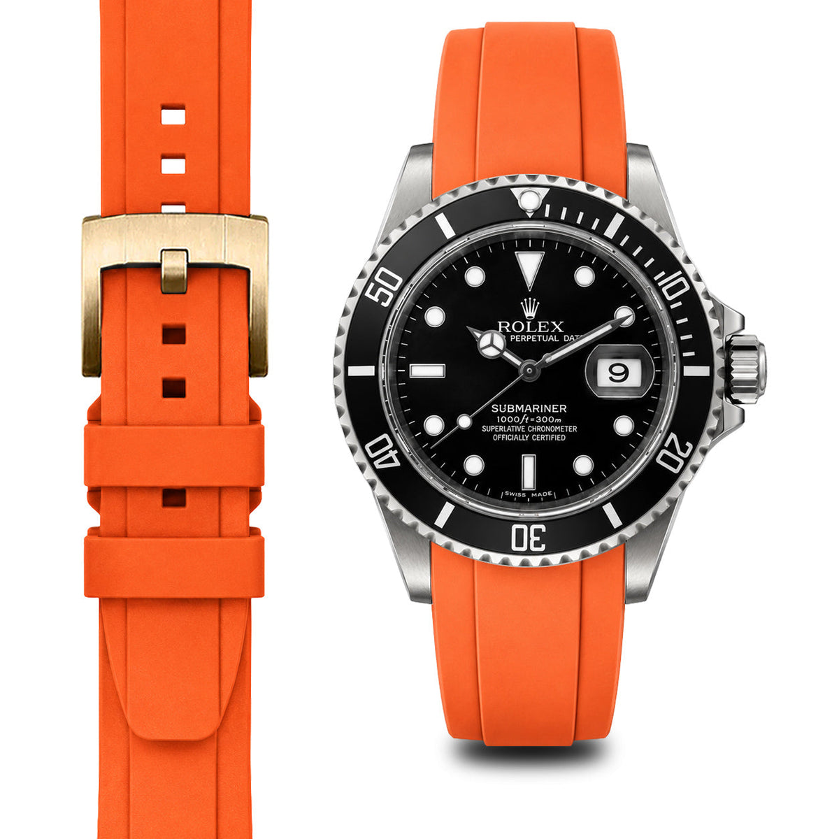 Gebogenes Kautschukarmband für Rolex Submariner mit Dornschließe