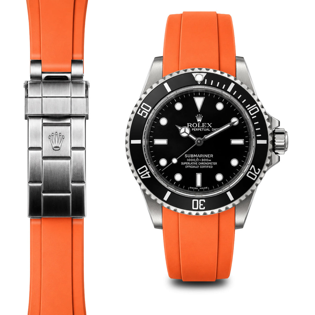 Gewölbtes Kautschukarmband für Rolex Submariner No-Date Faltschließe