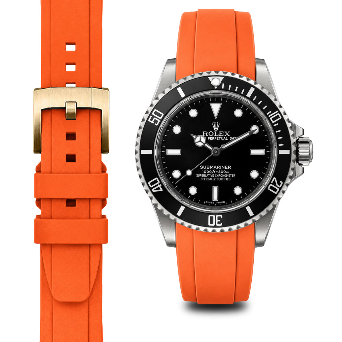 Gebogenes Kautschukarmband für Rolex Submariner No-Date mit Dornschließe