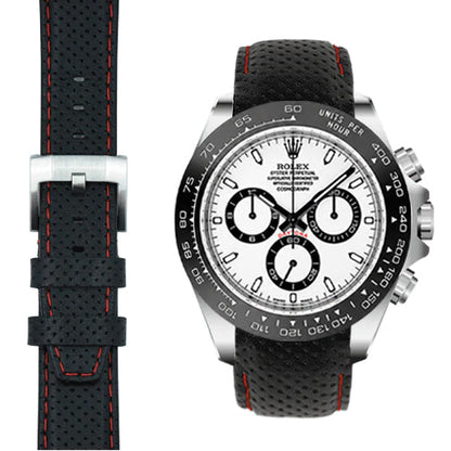 Gewölbtes Rennsport-Lederarmband für Rolex Keramik Daytona mit Dornschließe
