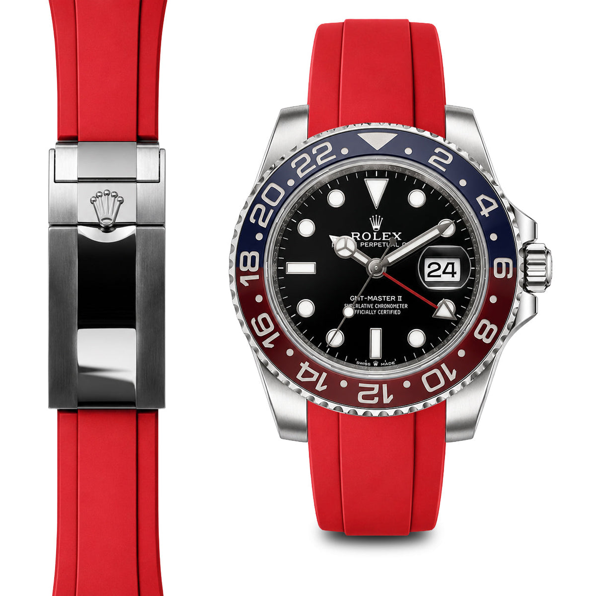 Kautschukarmband mit gebogenem Ende für Rolex GMT-Master II Keramik-Faltschließe (Modell von 2018-Heute)