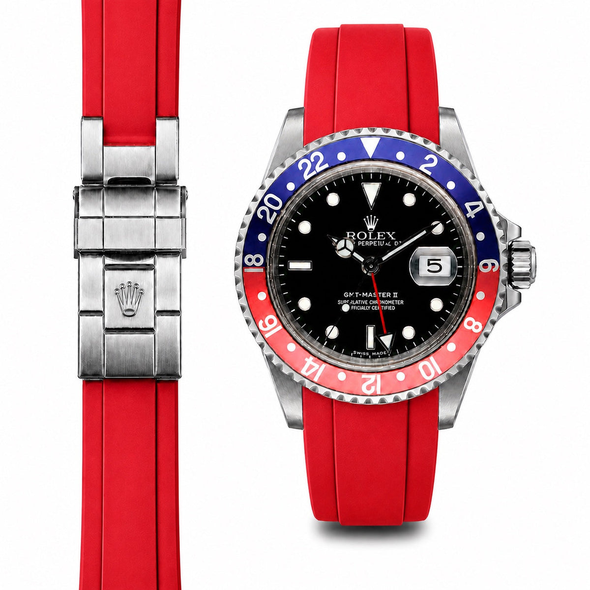 Gebogenes Kautschukarmband für Rolex GMT Master I & II Faltschließe