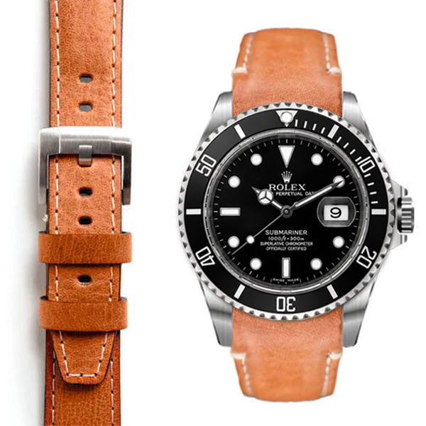 Lederarmband mit gebogenem Ende für Rolex Submariner mit Dornschließe