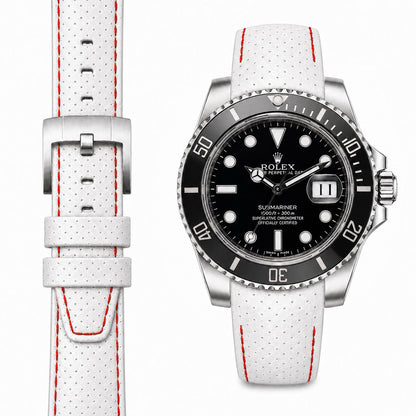 Armband aus Racing-Leder mit gebogenem Ende für Rolex Submariner Ceramic mit Dornschließe