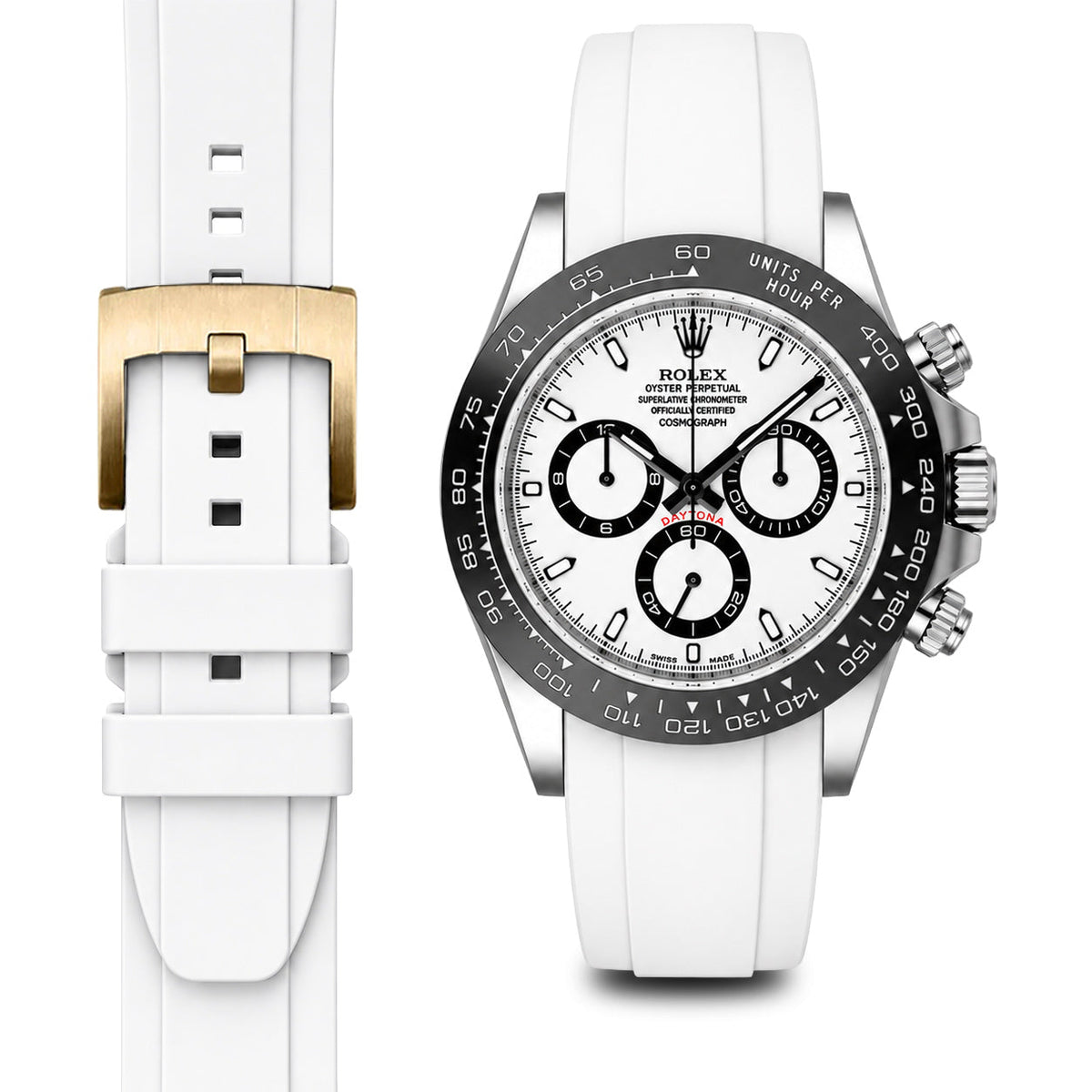 Gebogenes Kautschukarmband für Rolex Ceramic Daytona mit Dornschließe
