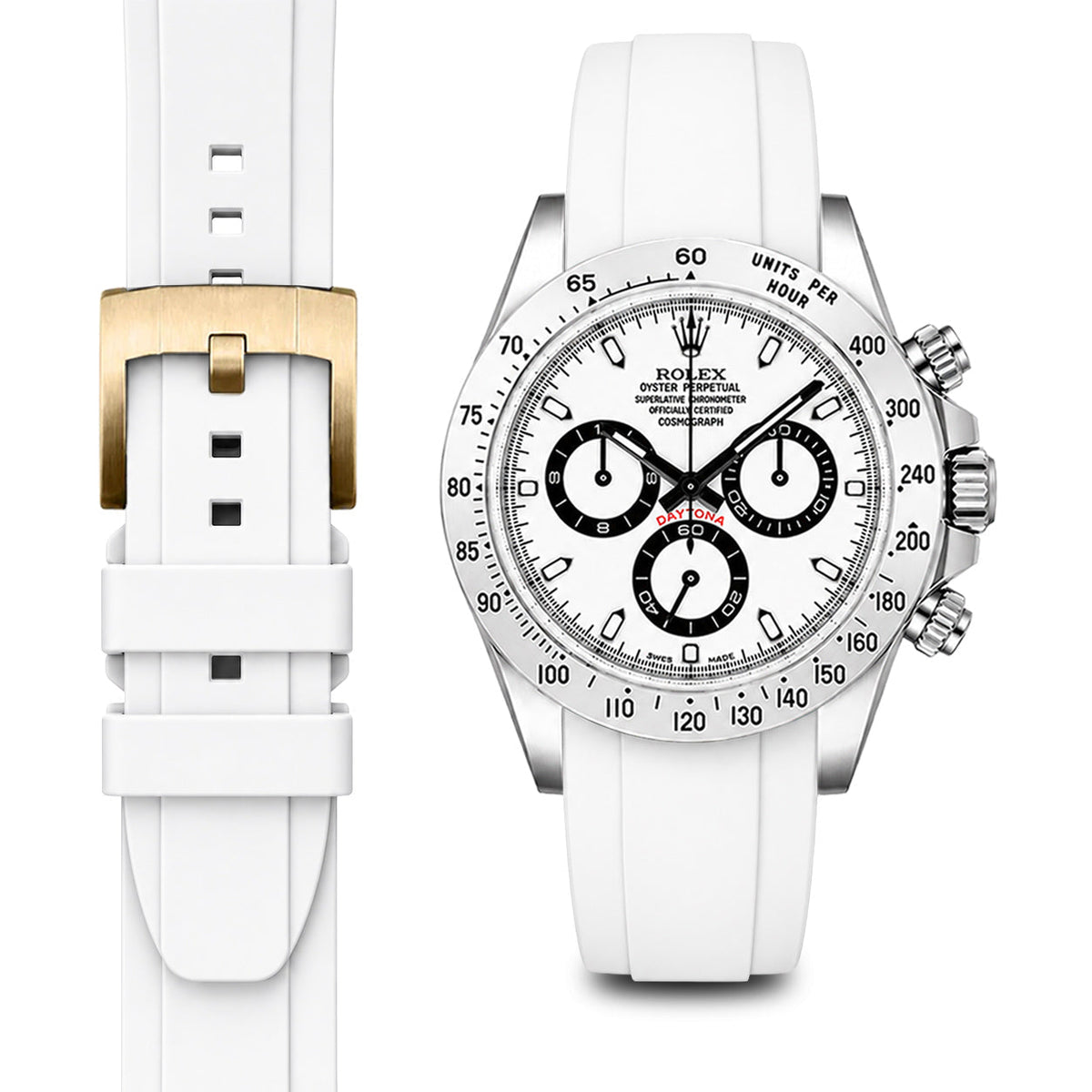 Gebogenes Kautschukarmband für Rolex Daytona mit Dornschließe