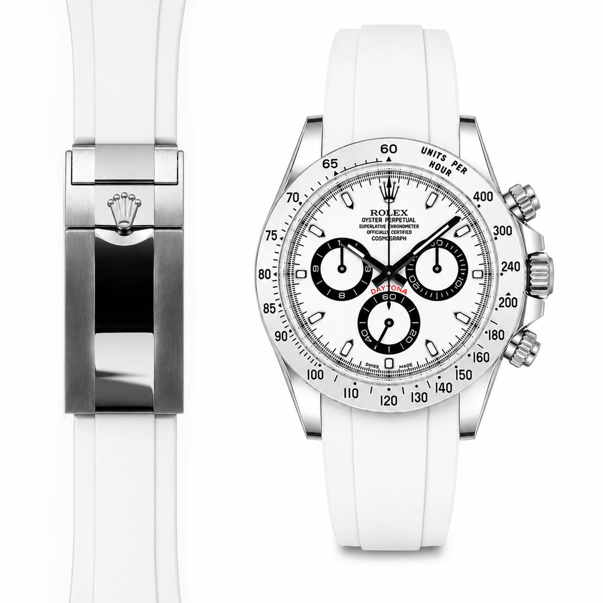 Gebogenes Kautschukarmband für Rolex Daytona Faltschließe