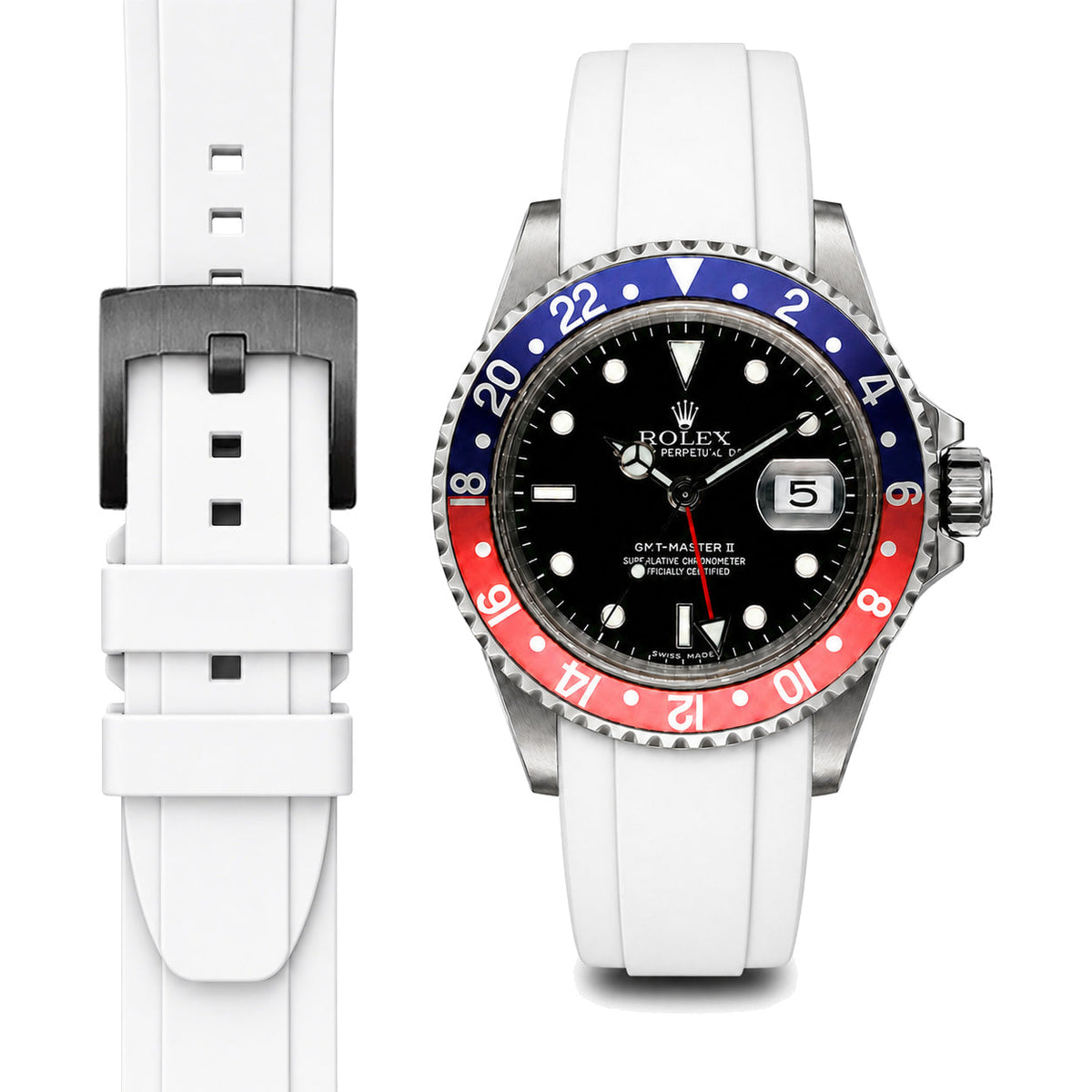 Gewölbtes Kautschukarmband für Rolex GMT Master I & II Dornschließe