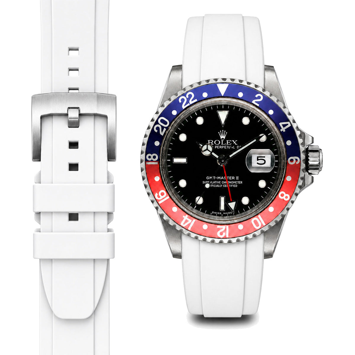 Gewölbtes Kautschukarmband für Rolex GMT Master I & II Dornschließe