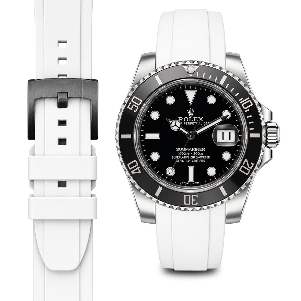 Gewölbtes Kautschukarmband für Rolex Submariner Keramik mit Dornschließe