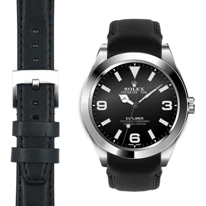Lederarmband mit gebogenem Ende für Rolex Explorer I mit Dornschließe