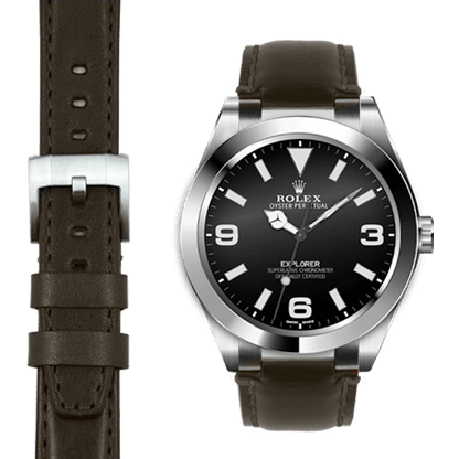 Stahl-Endstück-Lederarmband für Rolex Explorer I mit Dornschließe