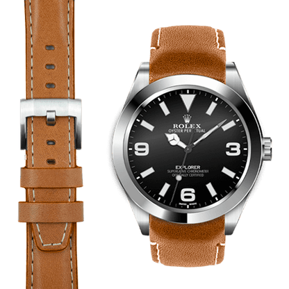 Lederarmband mit gebogenem Ende für Rolex Explorer I mit Dornschließe