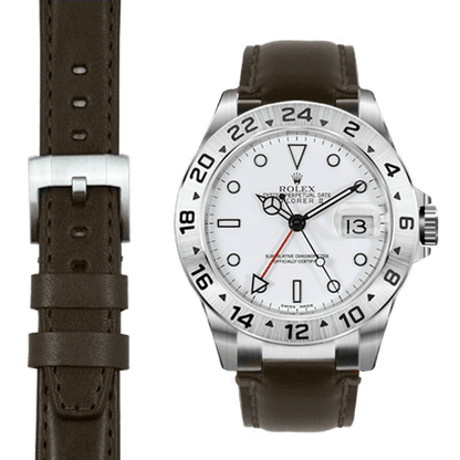 Lederarmband mit Stahlendstück für Rolex Explorer II mit Dornschließe