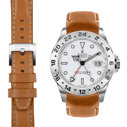 Lederarmband mit gebogenen Enden für Rolex Explorer II mit Dornschließe