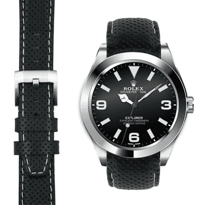 Gewölbtes Rennlederarmband für Rolex Explorer I mit Dornschließe