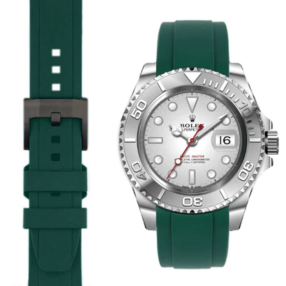 Kautschukarmband mit gebogenem Ende für Rolex Yacht-Master mit Dornschließe