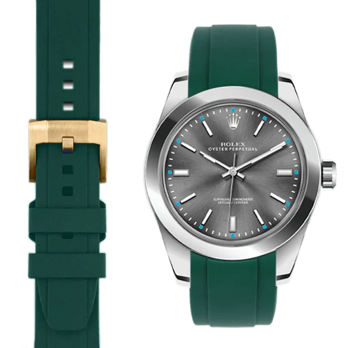 Kautschukarmband mit gebogenem Ende für Rolex Oyster Perpetual 39mm mit Dornschließe