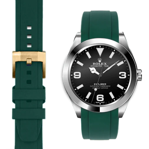 Gewölbtes Kautschukarmband für Rolex Explorer I mit Dornschließe