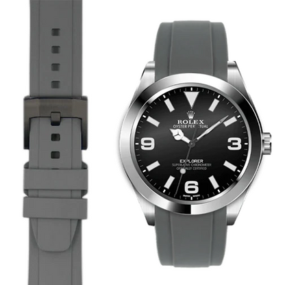 Gewölbtes Kautschukarmband für Rolex Explorer I mit Dornschließe
