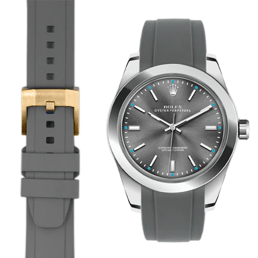 Kautschukarmband mit gebogenem Ende für Rolex Oyster Perpetual 39mm mit Dornschließe