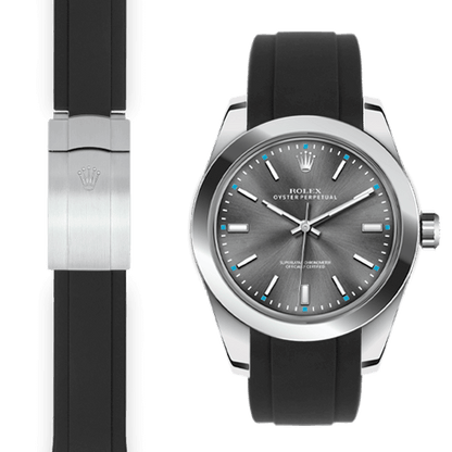 Gebogenes Kautschukarmband für Rolex Oyster Perpetual 39mm Faltschließe