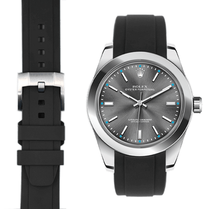 Kautschukarmband mit gebogenem Ende für Rolex Oyster Perpetual 39mm mit Dornschließe