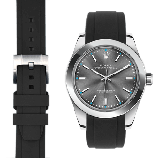 Kautschukarmband mit gebogenem Ende für Rolex Oyster Perpetual 39mm mit Dornschließe