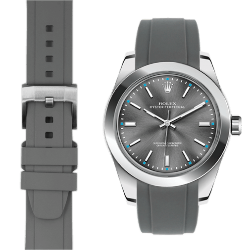 Kautschukarmband mit gebogenem Ende für Rolex Oyster Perpetual 39mm mit Dornschließe